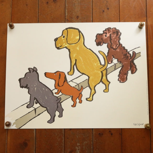 Savignac Les Puces ポスター 額装 サヴィニャック 4匹の犬 ポスター CAMPAGNE POUR LA PROPRETE DES