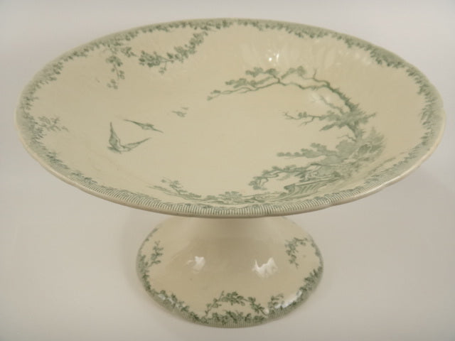 鳥のアンティークコンポティエ皿 WATTEAU GIEN製