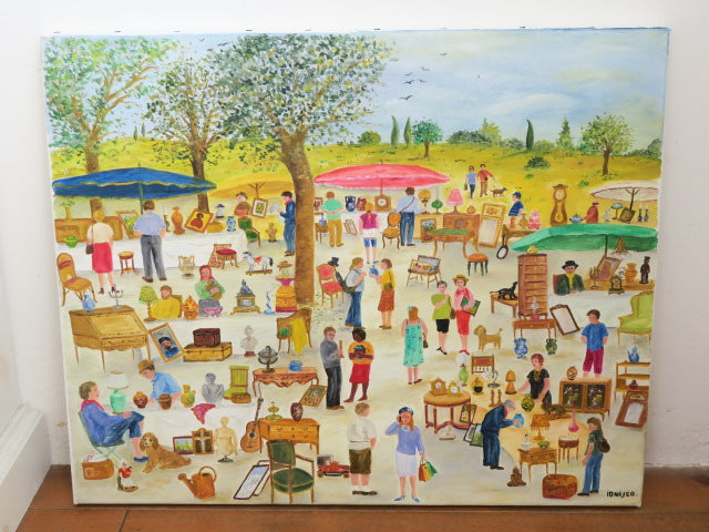 油絵 油彩画 大きな蚤の市 IONESCO
