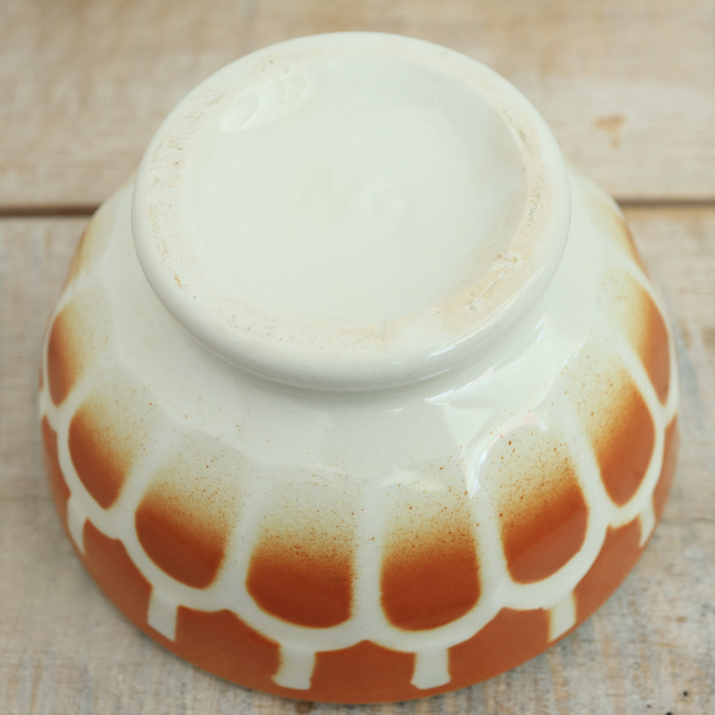 アンティーク プチ カフェオレボウル オレンジブラウン ウロコ Moulin des Loups製