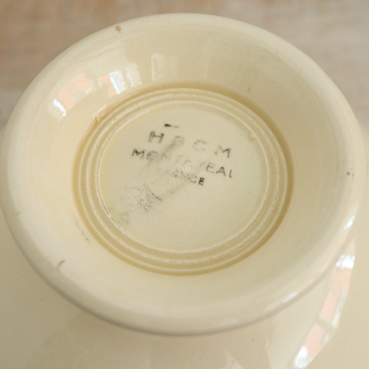 アンティーク カフェオレボウル クリーム フランス クレイユモントロー製 Creil Montereau