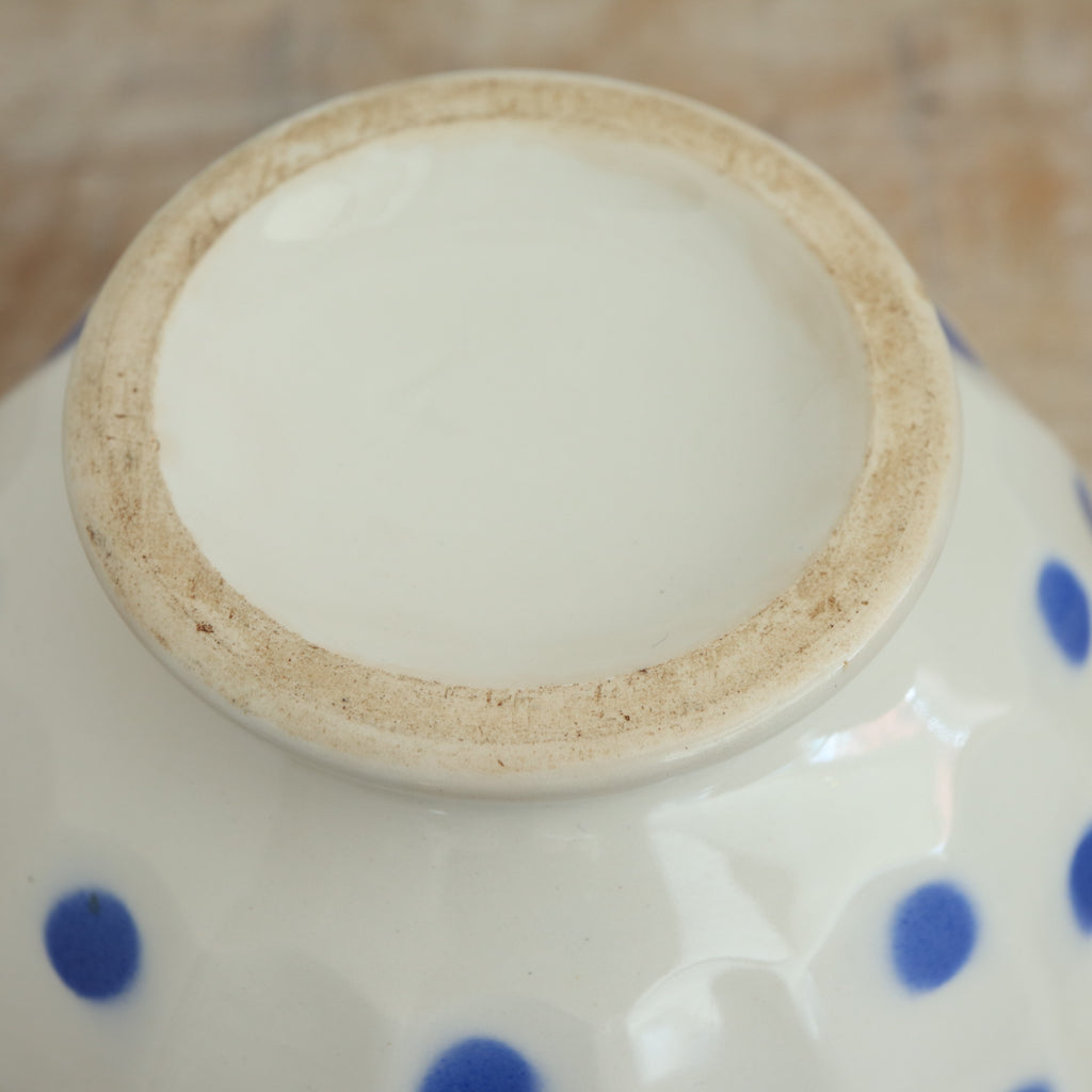 アンティーク カフェオレボウル ブルー ドット 水玉 フランス ムーラン・デ・ルー製 Moulin des Loups