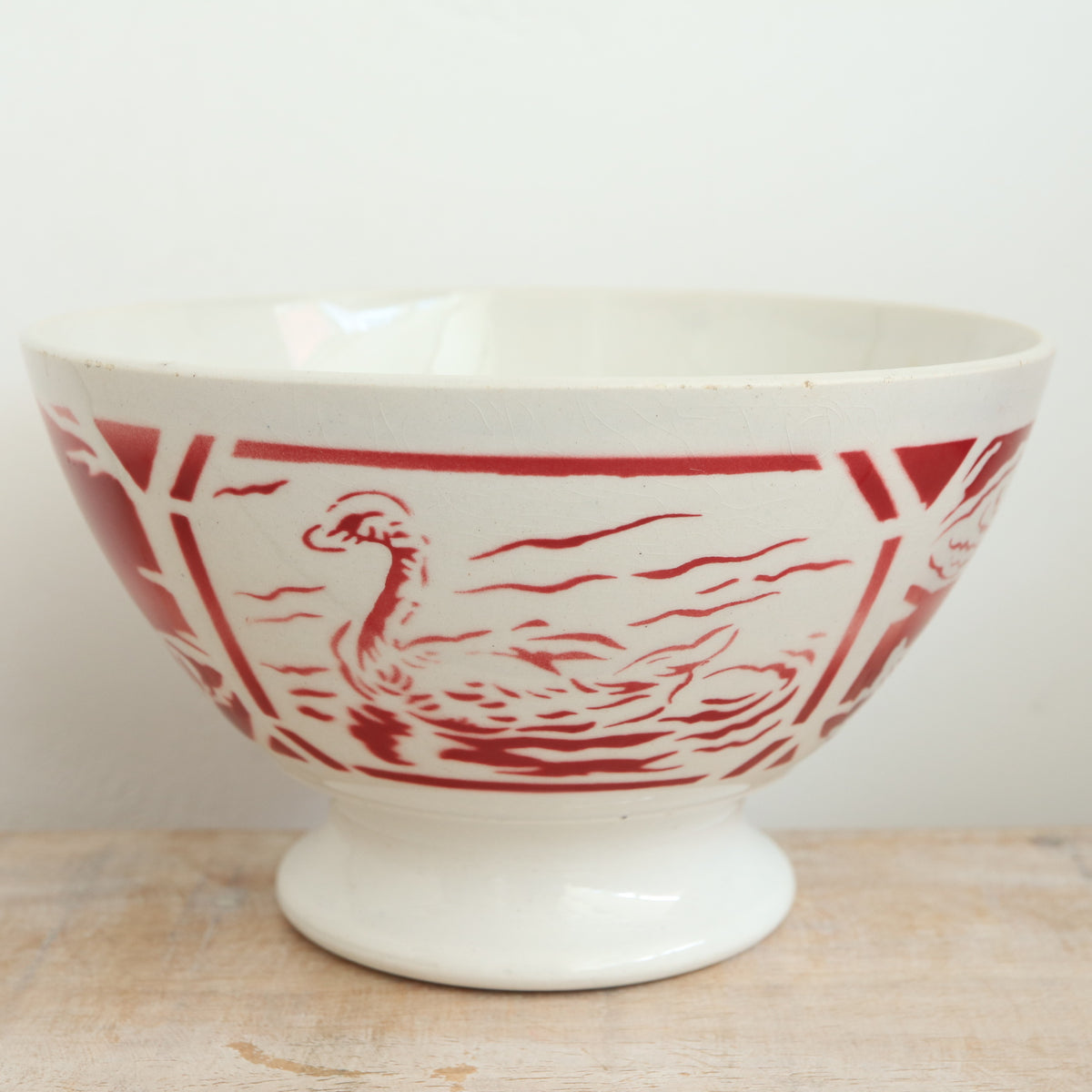 アンティーク カフェオレボウル 白鳥 スワン フランス リュネヴィル製 K&G LUNEVILLE