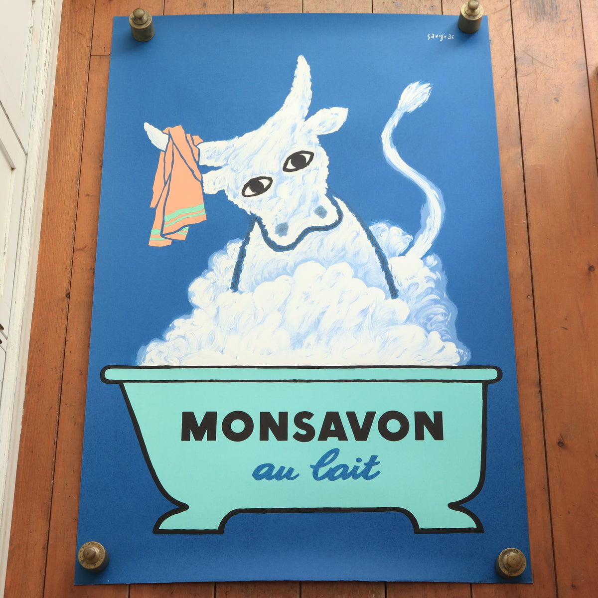 サヴィニャック モンサヴォン 牛 バスタブ リトグラフ ポスター MONSAVON SAVIGNAC