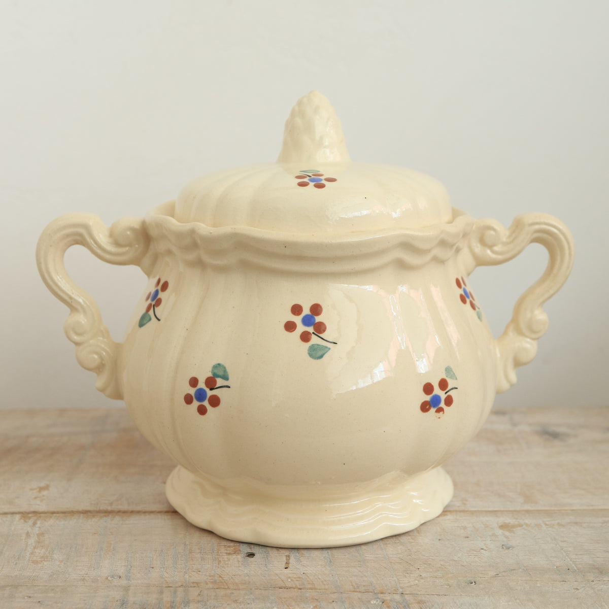 アンティーク シュガーポット シュクリエ 花リム 小花 サルグミンヌ フランス AROMANCHES Digoin & Sarreguemines France