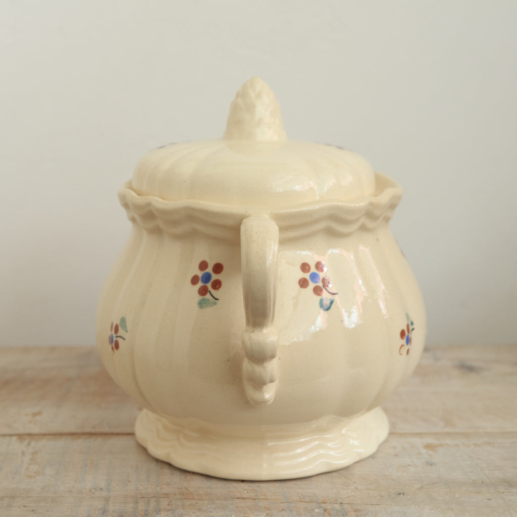 アンティーク シュガーポット シュクリエ 花リム 小花 サルグミンヌ フランス AROMANCHES Digoin & Sarreguemines France