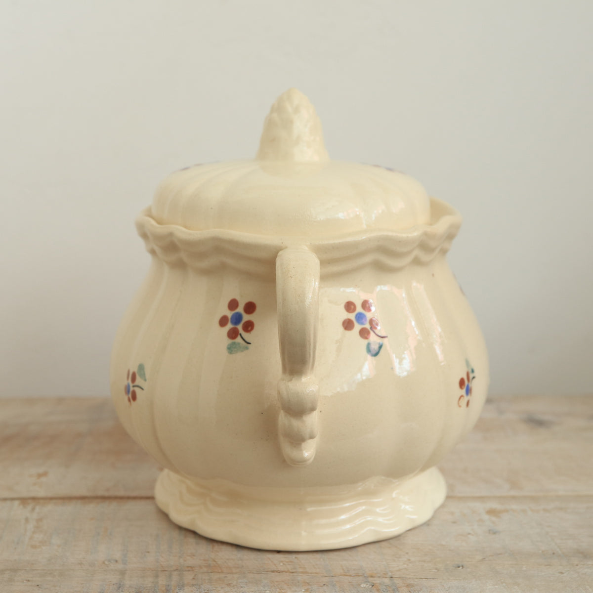 アンティーク シュガーポット シュクリエ 花リム 小花 サルグミンヌ フランス AROMANCHES Digoin & Sarreguemines France
