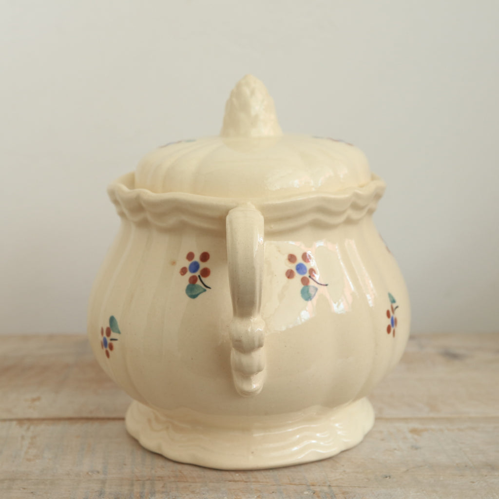 アンティーク シュガーポット シュクリエ 花リム 小花 サルグミンヌ フランス AROMANCHES Digoin & Sarreguemines France