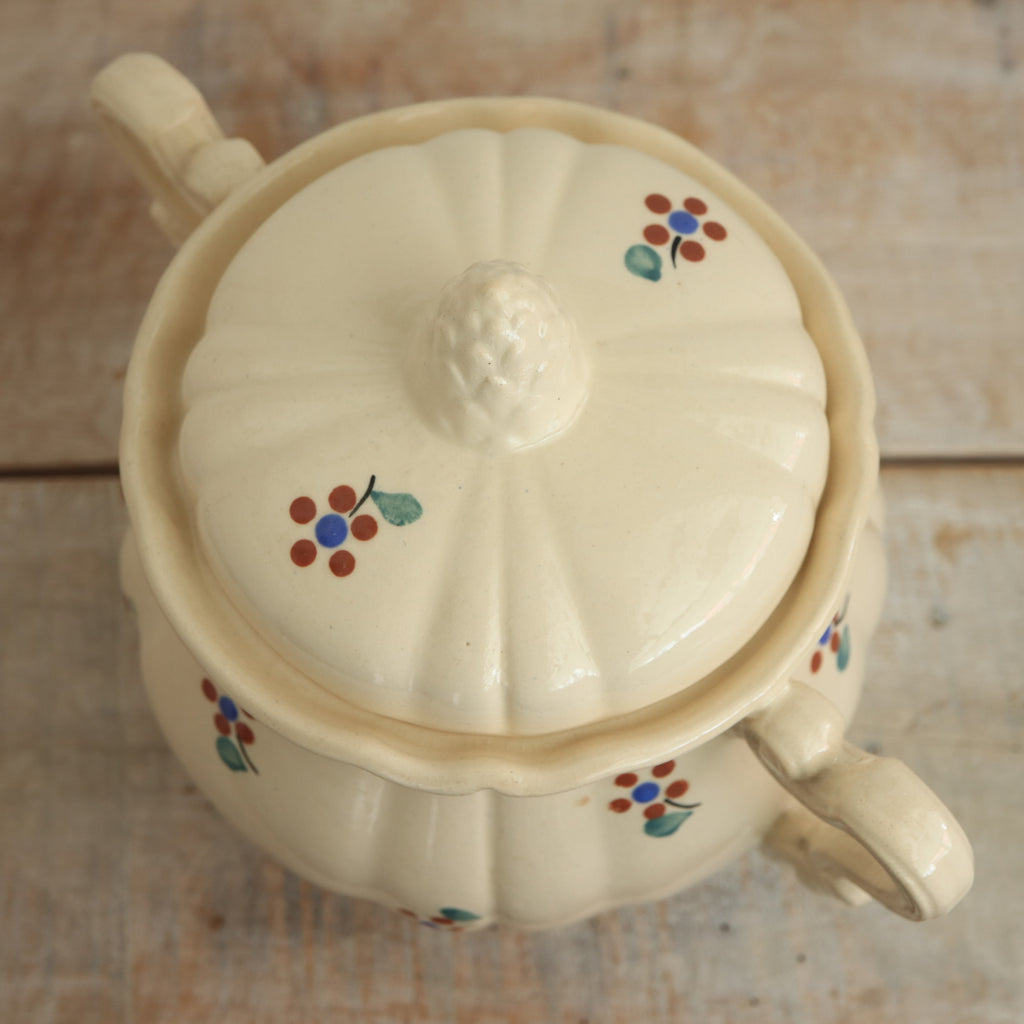 アンティーク シュガーポット シュクリエ 花リム 小花 サルグミンヌ フランス AROMANCHES Digoin & Sarreguemines France