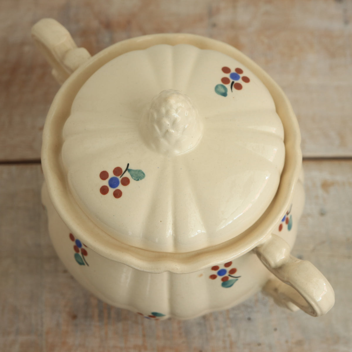 アンティーク シュガーポット シュクリエ 花リム 小花 サルグミンヌ フランス AROMANCHES Digoin & Sarreguemines France
