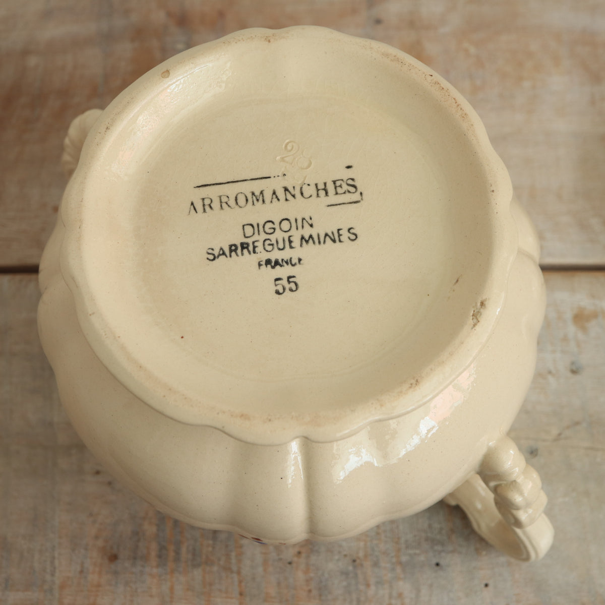 アンティーク シュガーポット シュクリエ 花リム 小花 サルグミンヌ フランス AROMANCHES Digoin & Sarreguemines France