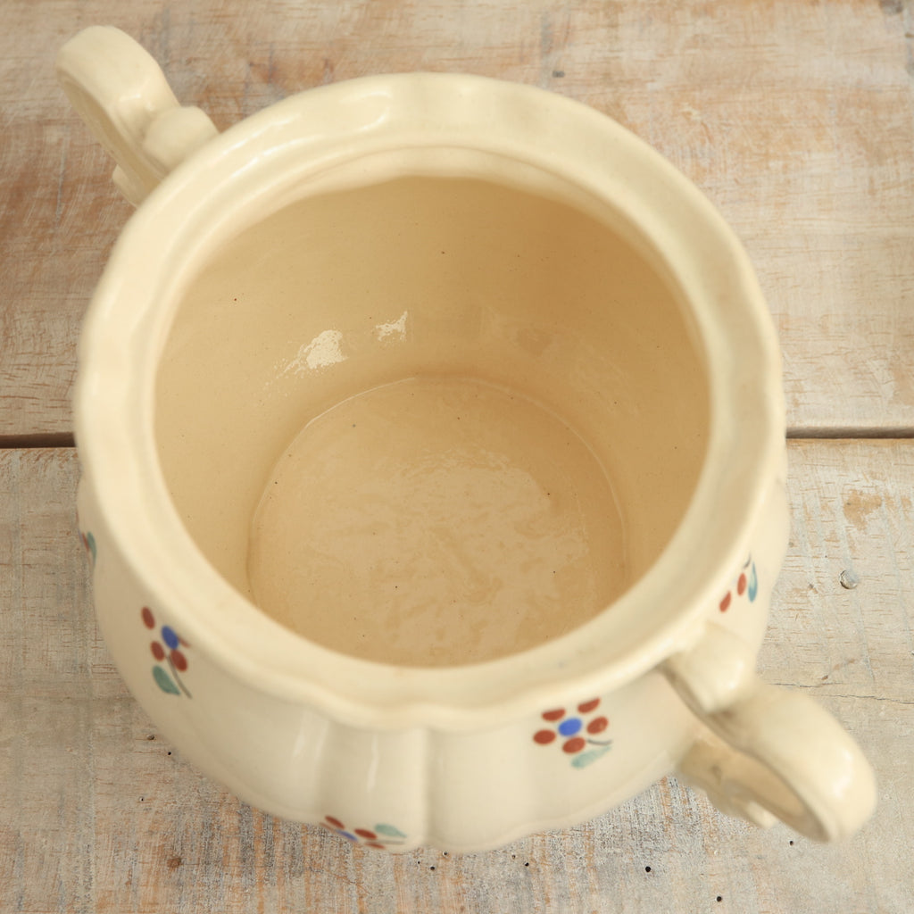 アンティーク シュガーポット シュクリエ 花リム 小花 サルグミンヌ フランス AROMANCHES Digoin & Sarreguemines France