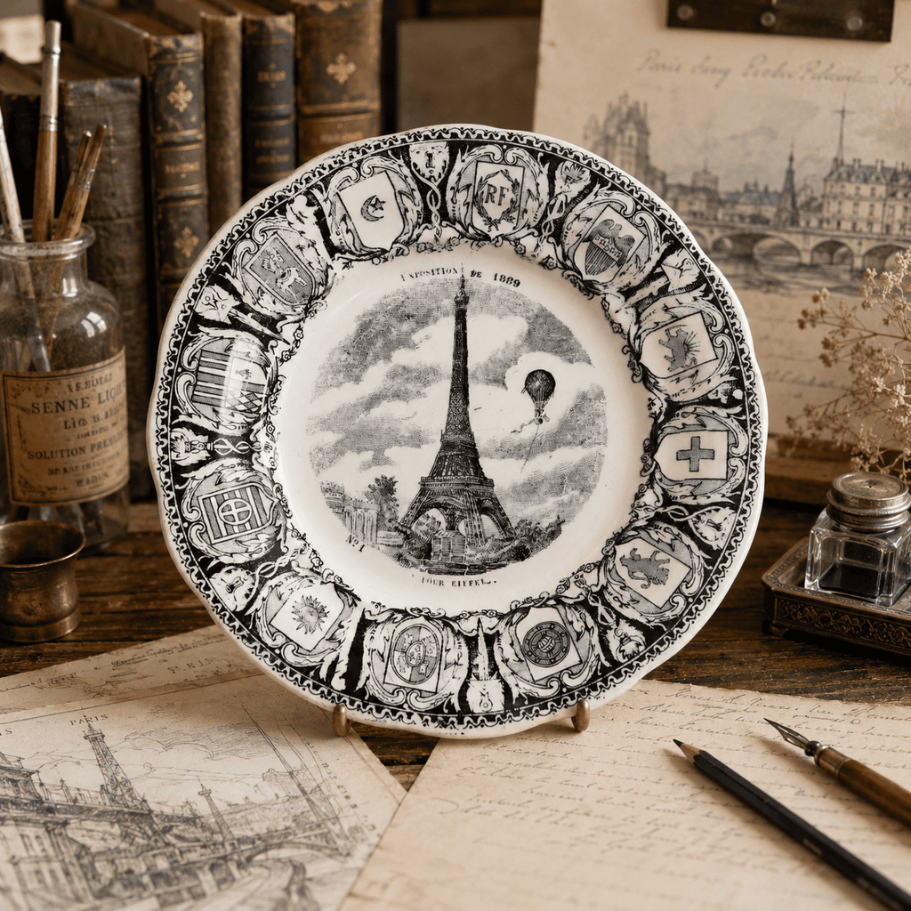 アンティークプレート エッフェル塔 パリ万博 クレイユモントロー フランス Tour Eiffel Creil Montereau FRANCE