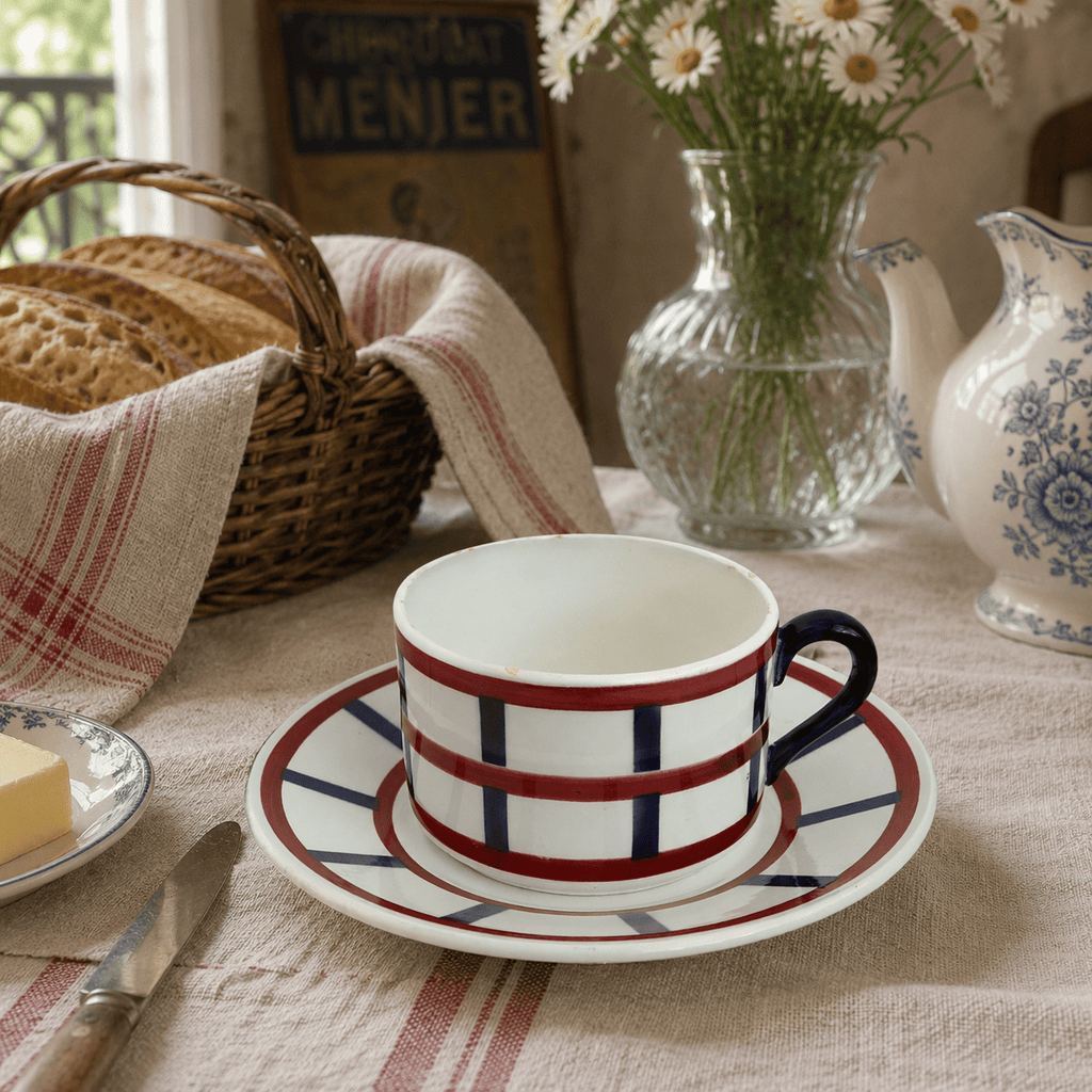 アンティーク カップ＆ソーサー バスク ベアルヌ クレイユモントロー フランス BEARN Creil Montereau FRANCE