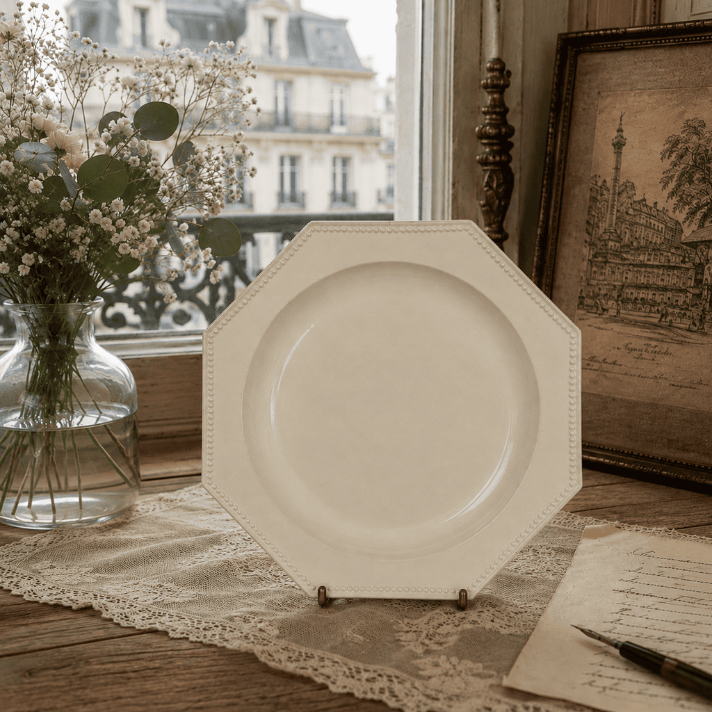 アンティーク プレート ファイアンスフィーヌ オクトゴナル デザート皿 モントロー フランス Faience Fine Octogonal Montereau FRANCE