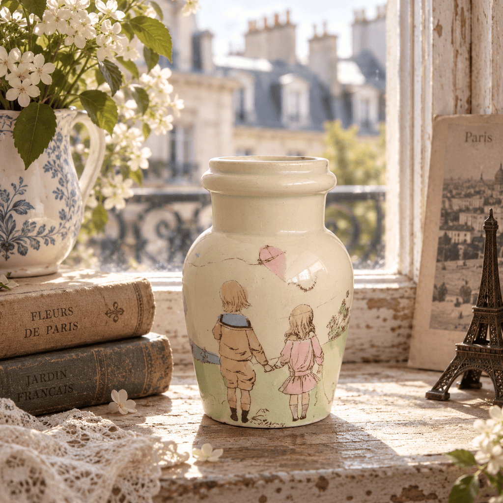 アンティーク マスタードポット 凧揚げをする子どもたち リュネヴィル フランス KG LUNEVILLE FRANCE
