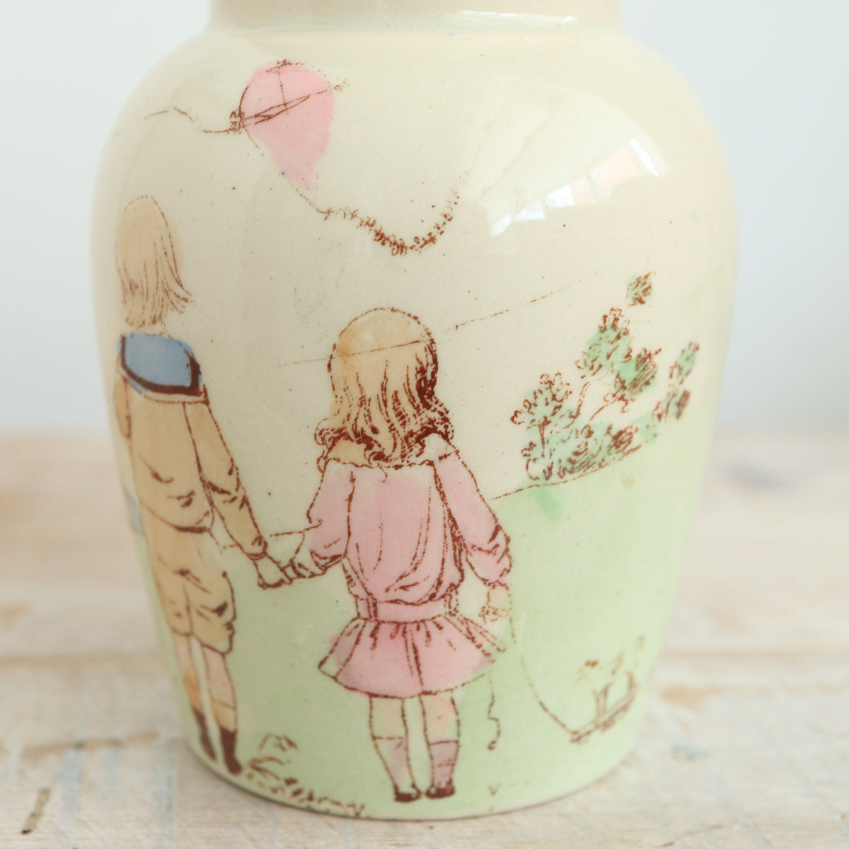 アンティーク マスタードポット 凧揚げをする子どもたち リュネヴィル フランス KG LUNEVILLE FRANCE