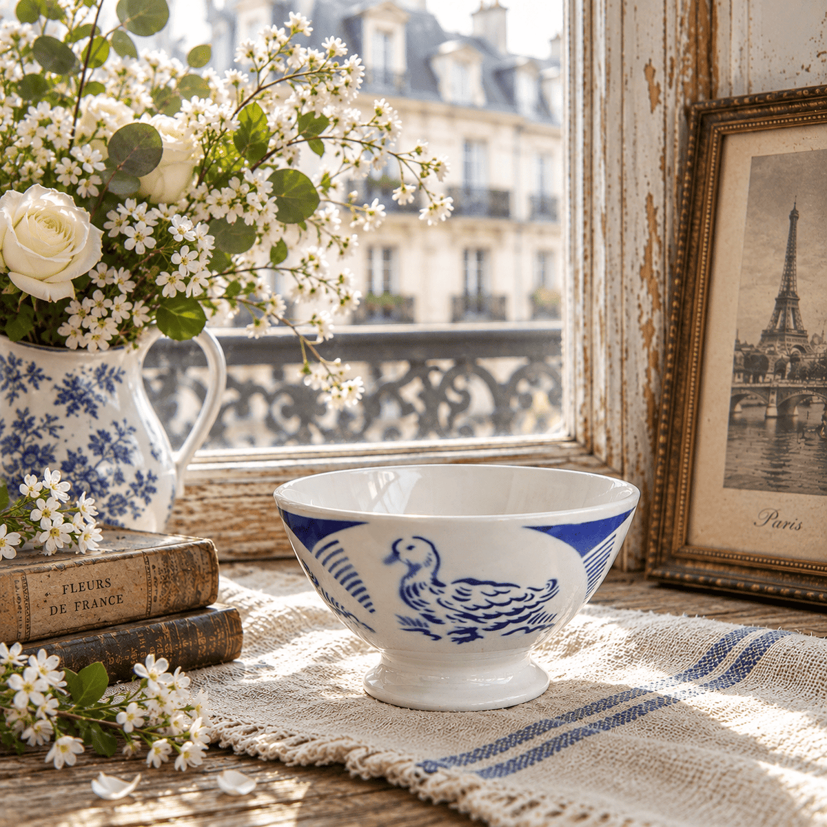 アンティーク カフェオレボウル アヒル ブルー リュネヴィル フランス KG LUNEVILLE FRANCE