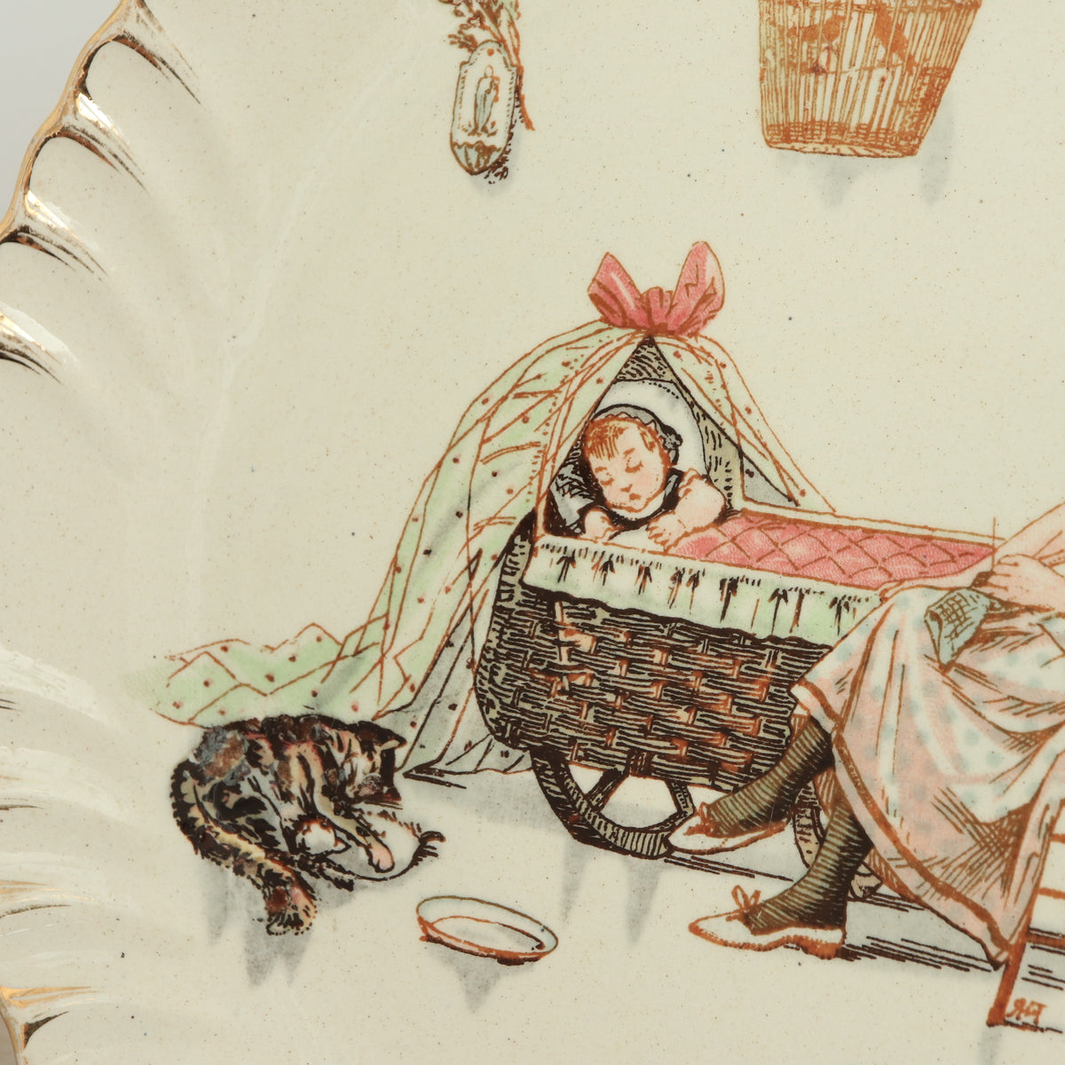 アンティーク プレート 絵皿 サルグミンヌ フランス LA NOURRICE BEBE DORT U&C SARREGUEMINES FRANCE