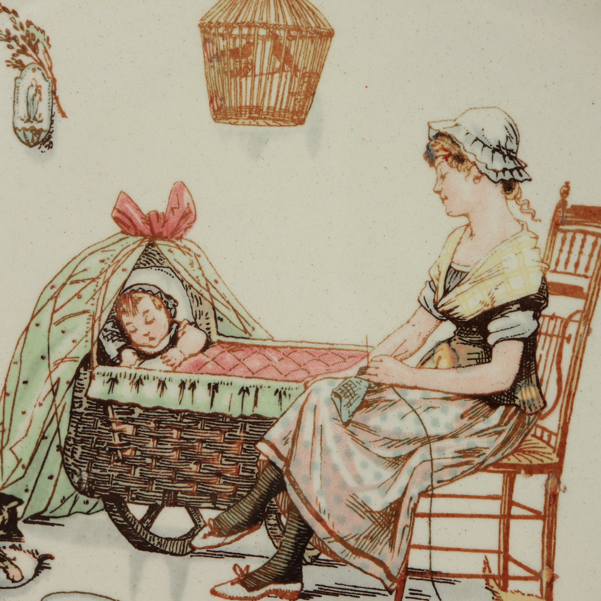 アンティーク プレート 絵皿 サルグミンヌ フランス LA NOURRICE BEBE DORT U&C SARREGUEMINES FRANCE