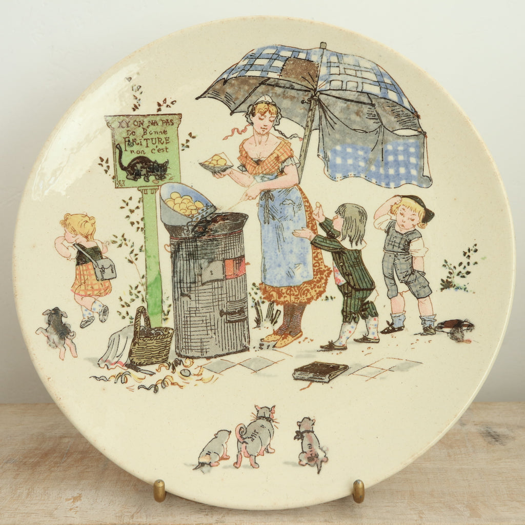 アンティークプレート Froment Richard フライドフィッシュの行商人 La Marchande de Friture フランス サルグミンヌ製 U&C SARREGUEMINES