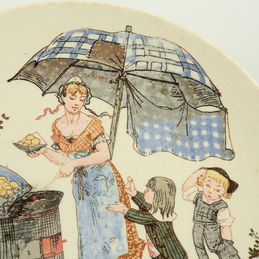 アンティークプレート Froment Richard フライドフィッシュの行商人 La Marchande de Friture フランス サルグミンヌ製 U&C SARREGUEMINES