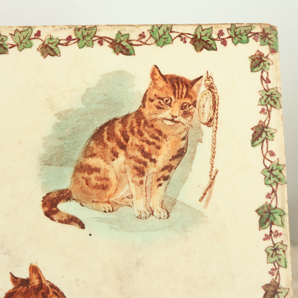 アンティーク タイル 猫とウサギ フランス クレイユモントロー製 Creil Montereau