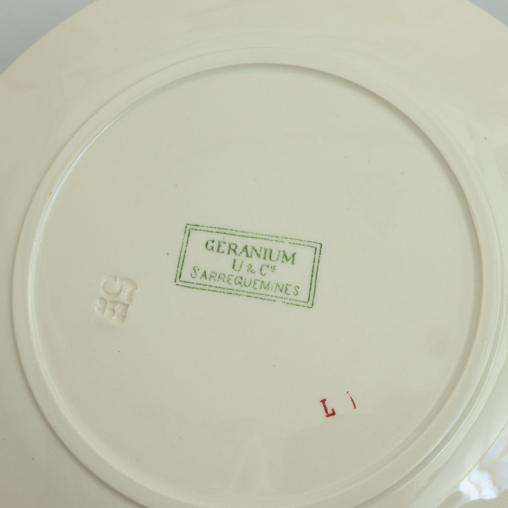 アンティークプレート ゼラニウム デザート皿 GERANIUM フランス サルグミンヌ製 U&C SARREGUEMINES