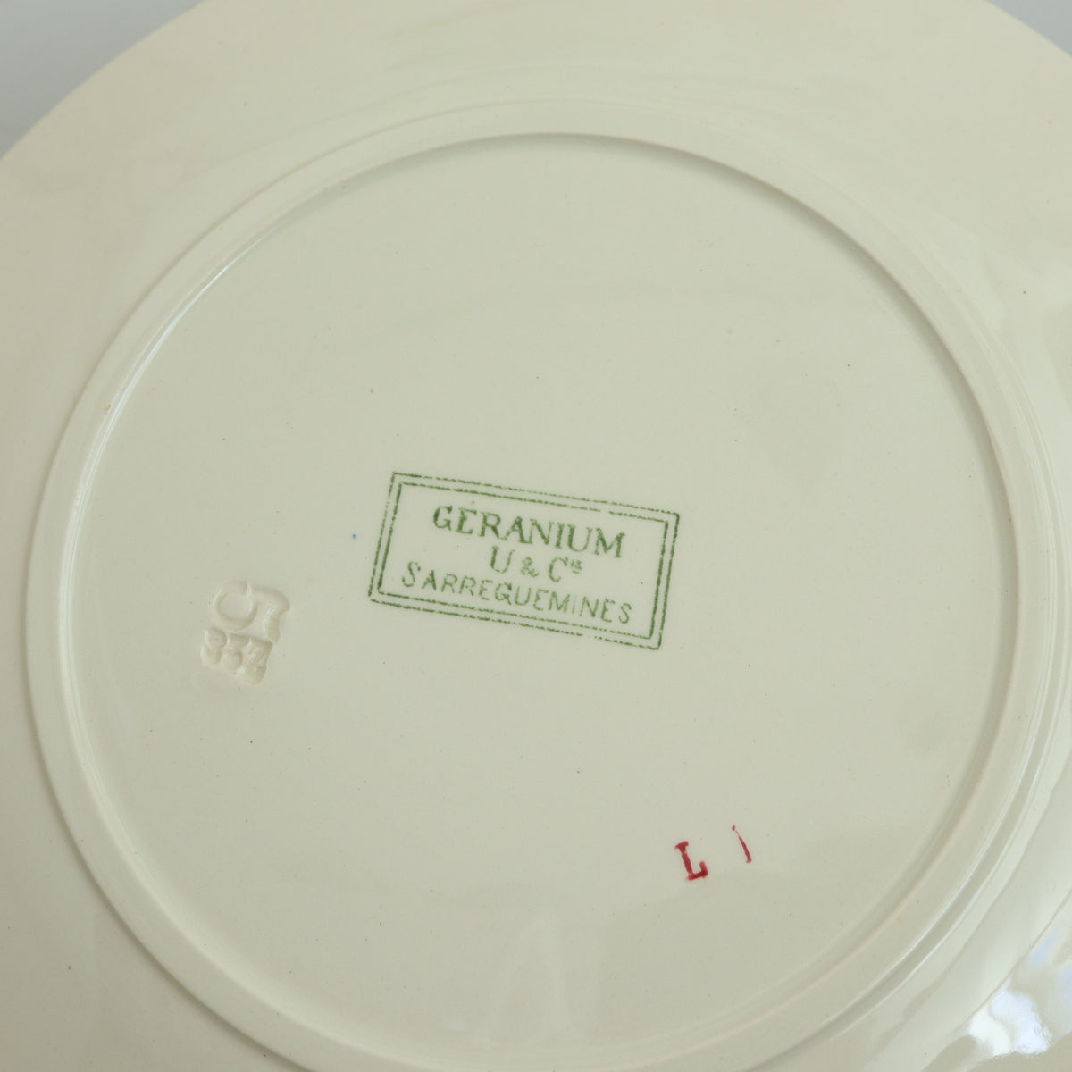 アンティークプレート ゼラニウム デザート皿 GERANIUM フランス サルグミンヌ製 U&C SARREGUEMINES