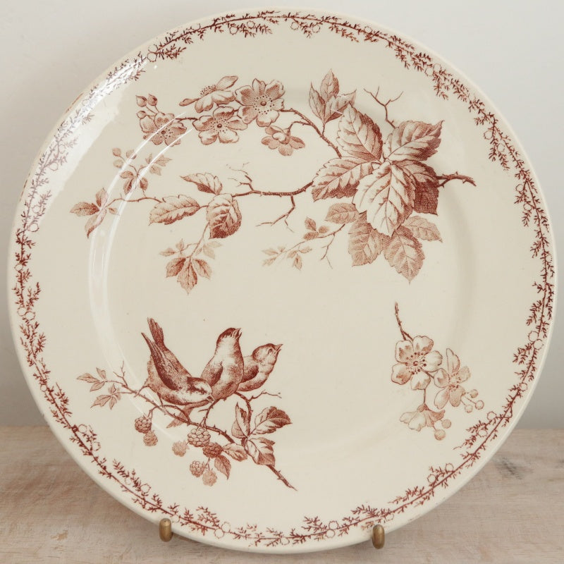 アンティーク プレート 小鳥 デザート皿 SYLVA フランス クレイユモントロー製 Creil Montereau