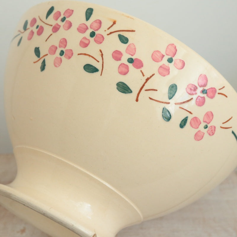 アンティーク カフェオレボウル 花のステンシル フランス リュネヴィル製 K&G LUNEVILLE