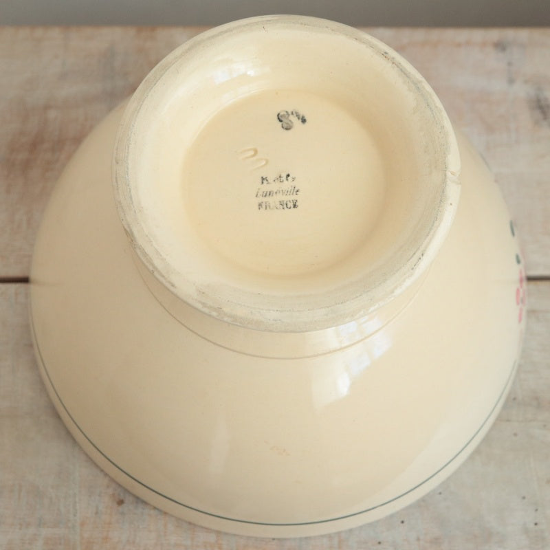 アンティーク カフェオレボウル 花のステンシル フランス リュネヴィル製 K&G LUNEVILLE