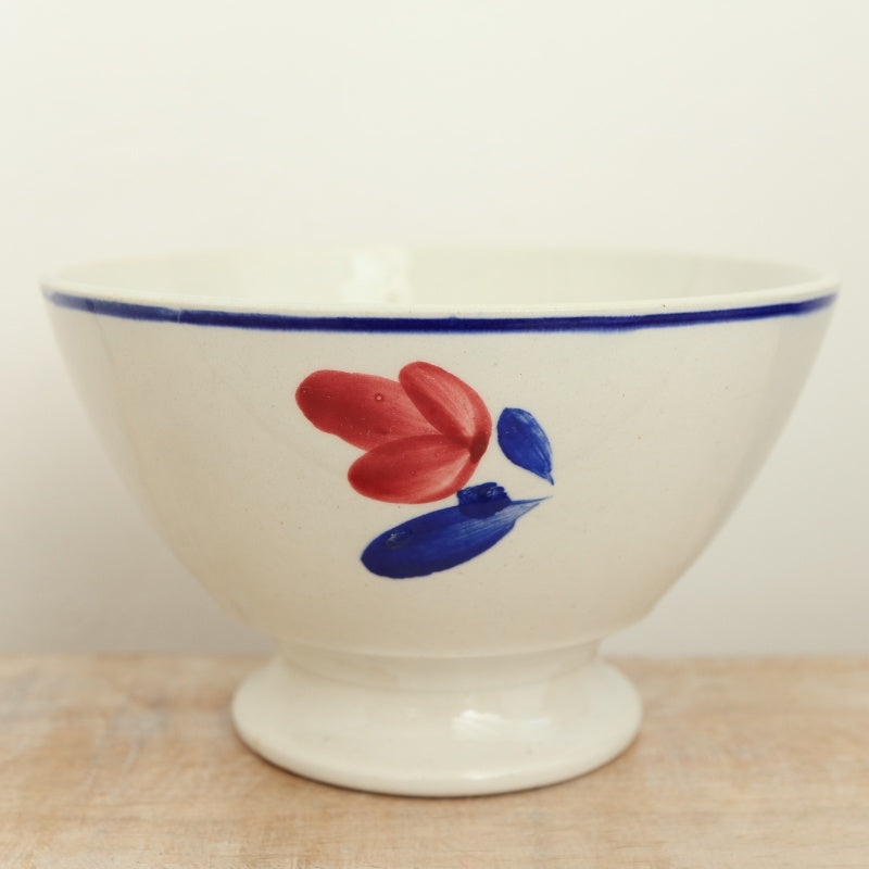 アンティーク カフェオレボウル 花 ハンドペイント フランス リュネヴィル製 K&G LUNEVILLE
