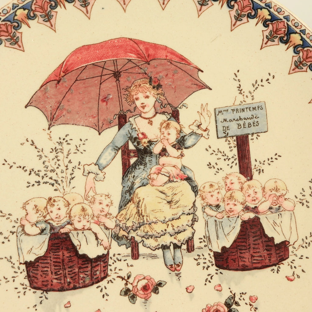 アンティークプレート 絵皿 Madame Printemps フランス サルグミンヌ製 U&C SARREGUEMINES