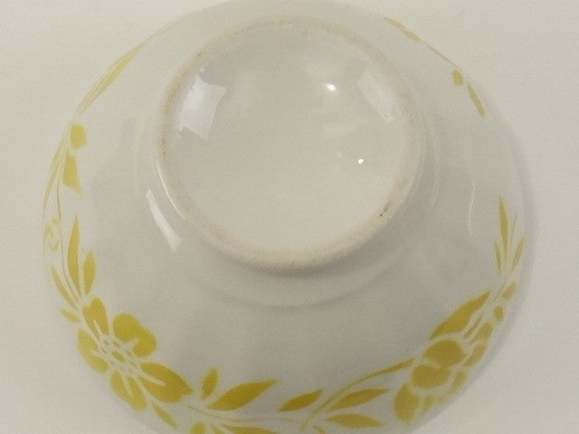 アンティーク カフェオレボウル 黄色の花