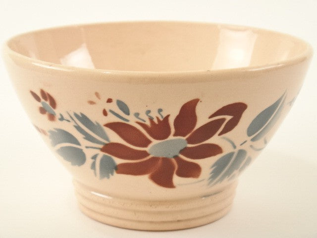 アンティークカフェオレボウル サーモンピンク 花のステンシル Digoin & Sarreguemines製